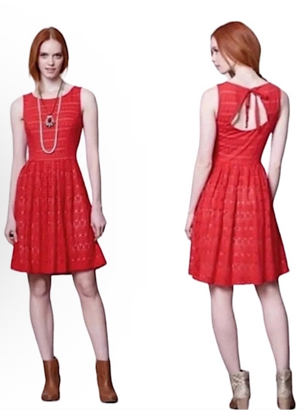Anthropologie red broderie anglaise eyelet fit and flare sundress